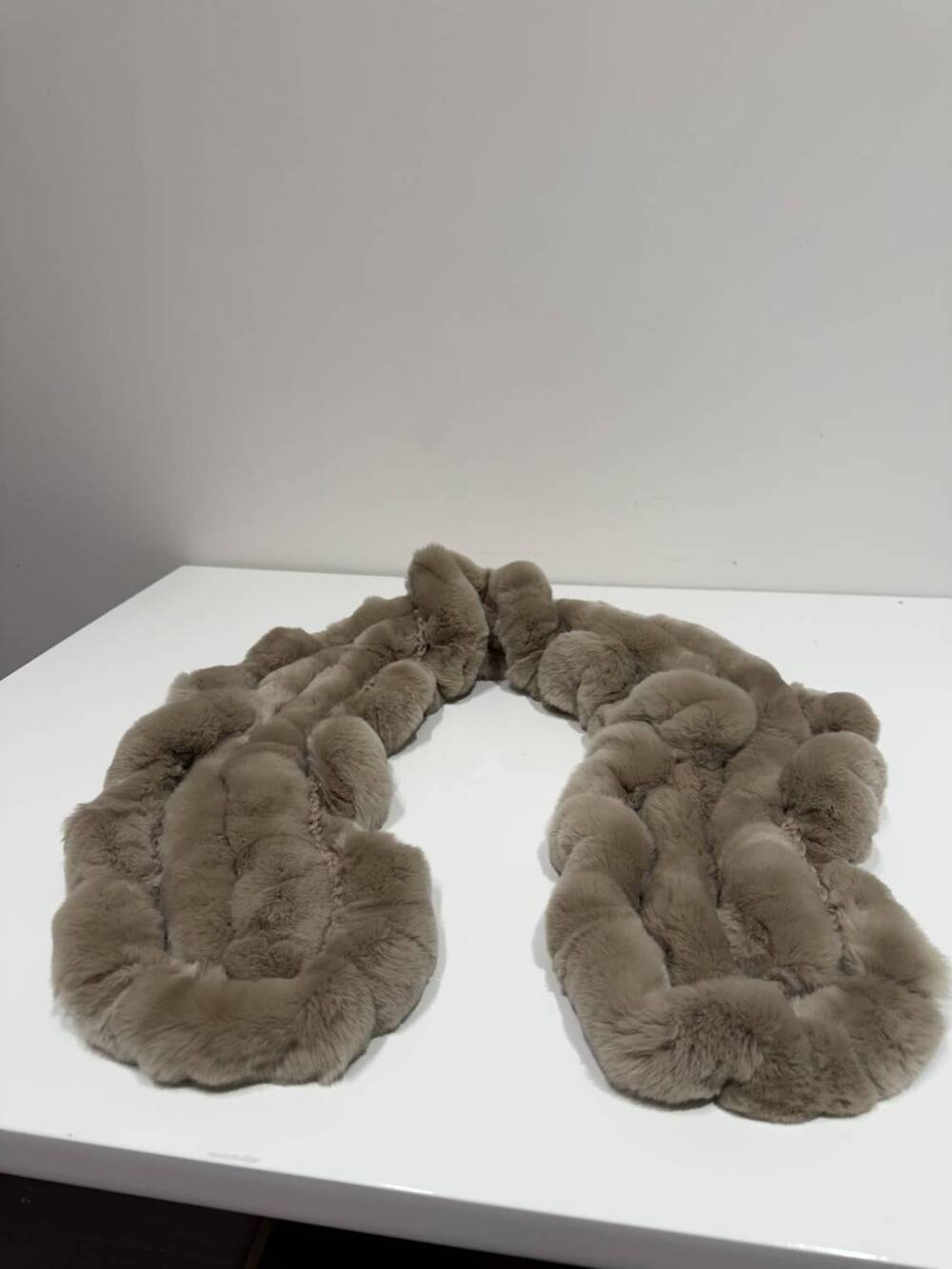 NEW MITCHIE'S MATCHINGS women's ruffles rabbit fur scarf in taupe